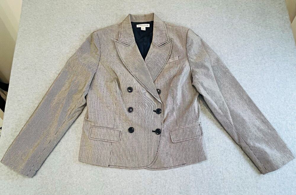 Pendleton Women’s Double Breasted Blazer Gray Pinstripe Button Front Sz 14
